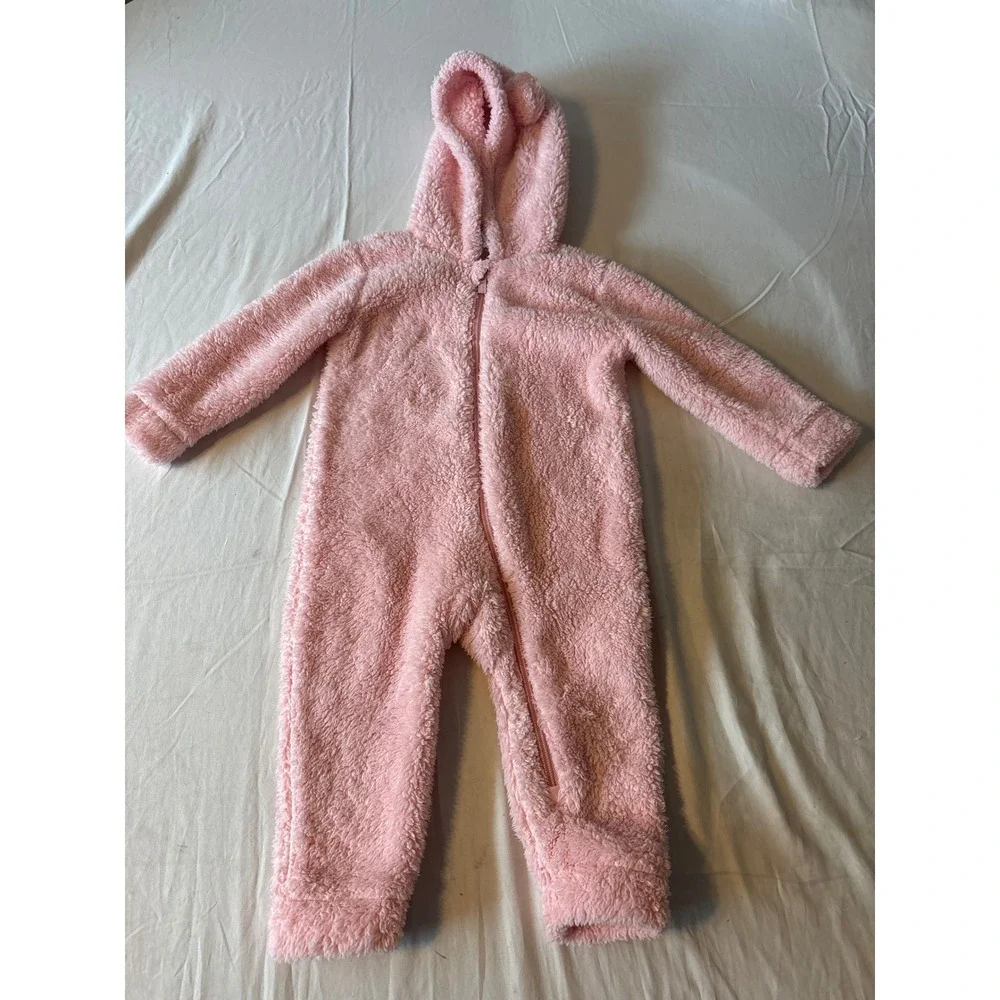 Old‎ Navy Bunting Romper Toddler 18-24M Pink Excellent Sherpa Fleece Hooded Ears